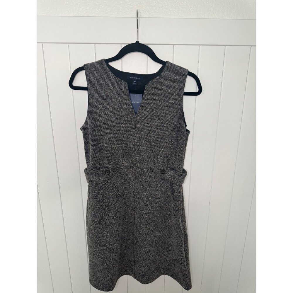 NEW! Land's End Black Tweed Sleeveless Jumper Career Work Dress - 10 Petite